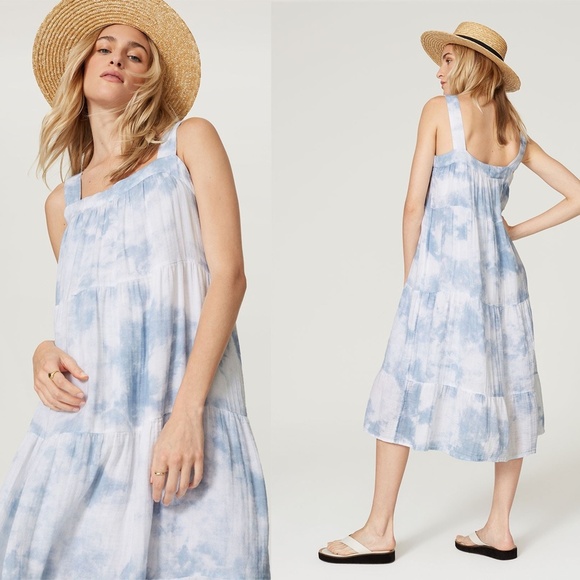 RAILS | Blue Coastal Vacation Amaya Midi Tier Dress in Cascade Tie Dye | Size XS - Picture 2 of 13